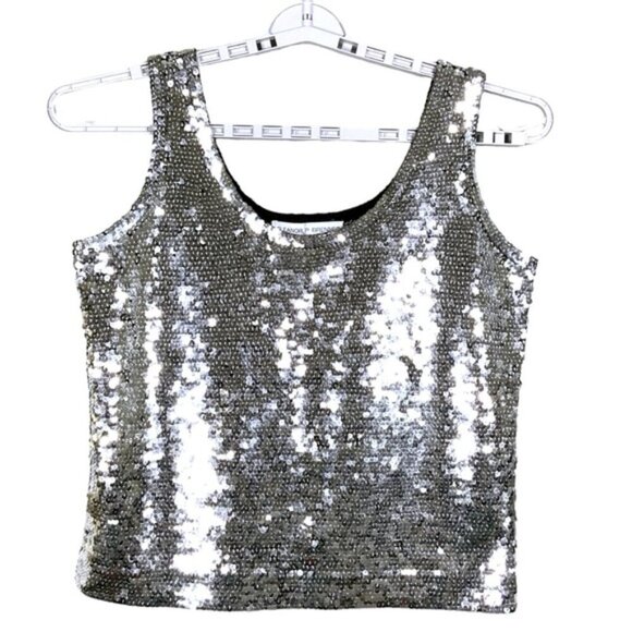 Eleanor P Brenner Sequin Tank Sparkling Scoop Neck Top Sleeveless Women Silver M - Picture 1 of 15
